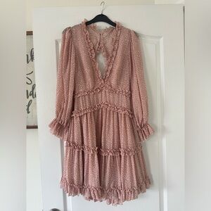 Pink and White Long sleeve Ruffle Mini Dress - Red Dress Boutique - Size Medium